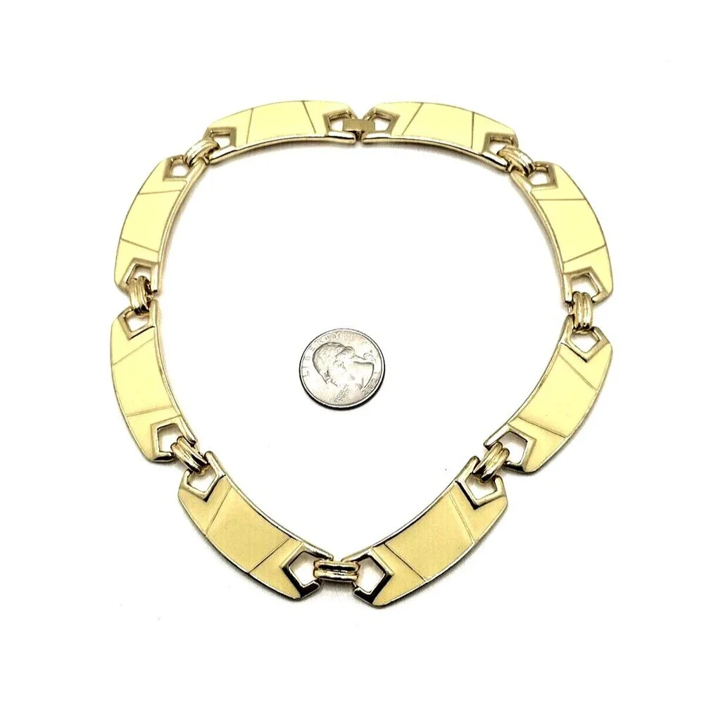 Vintage Marlyn Schiff Enamel Choker Necklace Ivory Gold Tone Statement Collar